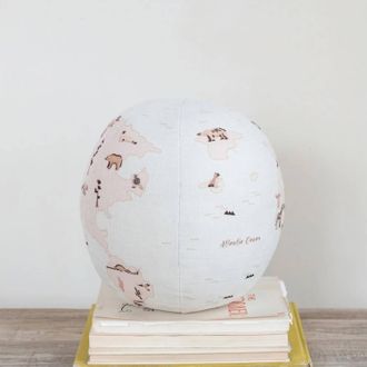 Creative Co-op Fabric Printed Globe Shaped Orb Pillow With Animals In Multi Color