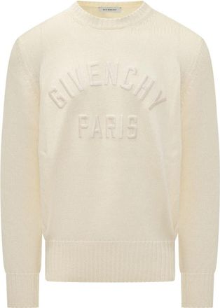 Givenchy Sweater van katoen met Parijs borduursel - Heren - Ronde hals truien - Beige - S - Katoen - Truien & Vesten