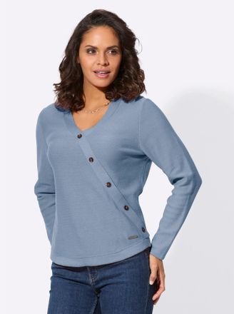 Casual Looks V-Ausschnitt-Pullover CASUAL LOOKS V-Pullover, Damen, Gr. 38, blau (bleu), 50% Baumwolle, 50% Polyacryl, unifarben, Pullover V-Ausschnitt-Pullover