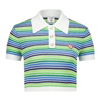 Casablanca Polo Shirts, female, Multicolor, Size: S Striped Crochet Polo Shirt