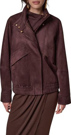 DKNY Faux Suede Zip Front Jacket in Espresso at Nordstrom, Size X-Small