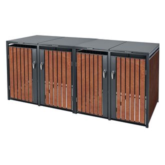 ML Design Ml-design - Cobertizo Cu&aacute;druple Para Ocultar Cubo De Basura 4 X 240l Antracita Y Marr&oacute;n &Oacute;xido 264 X 80 X 116,3 Cm Caseta De Acero Para Jard&iacute;n Exterior