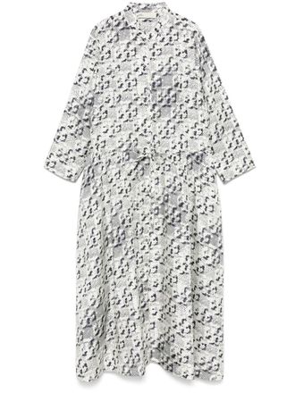 Tory Burch Silk Midi Dress In White With Black Print