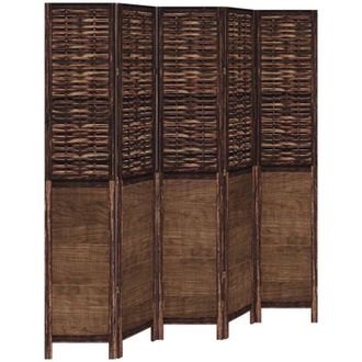vidaXL vidaXL Room Divider 5 Panels Dark Brown Solid Wood Paulownia