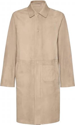 Ferragamo Mens Suede Trench Coat In Beige/khaki