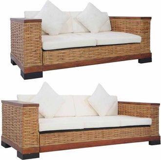 vidaXL Juego De Sof&aacute;s Con Cojines 2 Piezas Rat&aacute;n Natural Marr&oacute;n Vidaxl