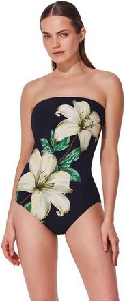 Gottex Yuri Flower Bandeau One Piece in Black-Cream at Nordstrom, Size 16