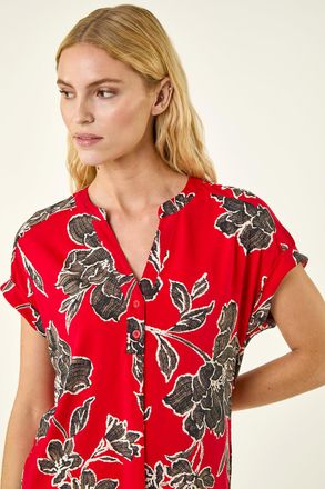 Roman Floral Puff Print Stretch Top