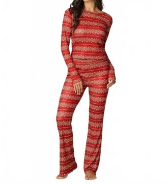 PJ Salvage Holidays Long Sleeve Pajama Top In Red