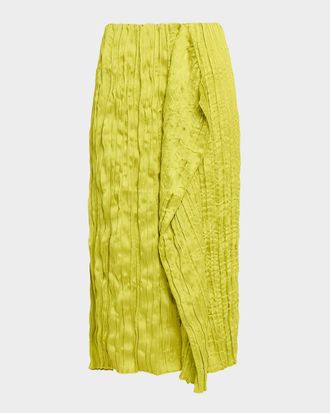 Staud Mai Draped Plisse Midi Skirt