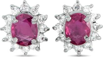 Luxury Bazaar platinum diamond ruby earrings - Zilver