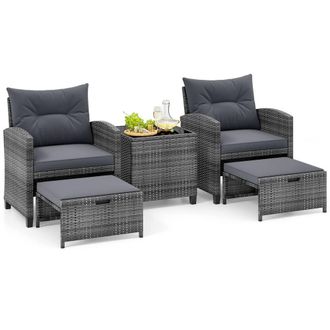 Costway Costway 5PCS Patio Rattan Furniture Wicker Cushioned Chairs Set w/2 Ottomans in Grey