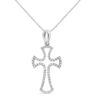 House of Brilliance Silver 1/3 Cttw Diamond Framed Open Cross 18 Pendant Necklace in White at Nordstrom