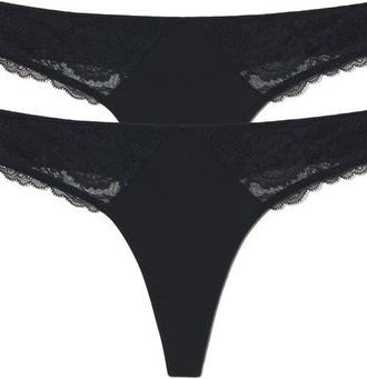 Skarlett Blue Minx Lace Thong 2-Pack in Black at Nordstrom, Size X-Large