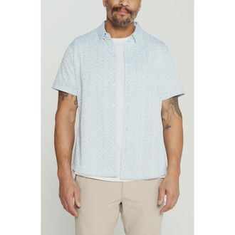 7 Diamonds The Wes Abstract Leaf Print Short Sleeve Stretch Button-Up Shirt in Green at Nordstrom, Size Xx-Large