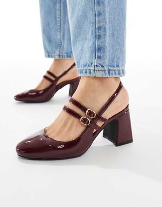 New Look Scarpe Mary Jane con tacco bordeaux e cinturino posteriore-Rosso