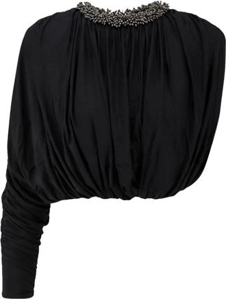Self Portrait Blusa corta decorada con microperlas - - Blouses & Shirts - Donna - Nero - M