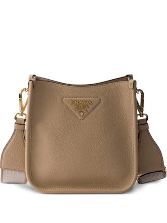 Prada Kleine leren schoudertas met logo - Beige