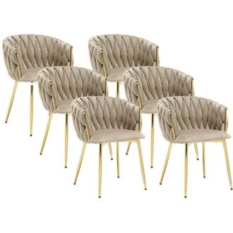 Vente-Unique Sedia in Velluto e Metallo Dorato Beige - Lotto di 6 - ELEGANO