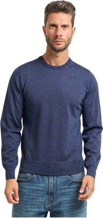 K-Way Blauwe Merinowol Ronde Hals Trui - Heren - Ronde hals truien - Blauw - XL - Wol - Truien & Vesten