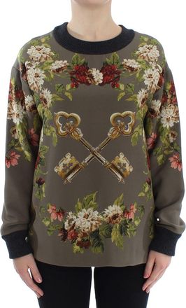 Dolce & Gabbana Womens Floral Key Sweatshirt Olive Green - Grey Silk - Size EU 36 (Womens)