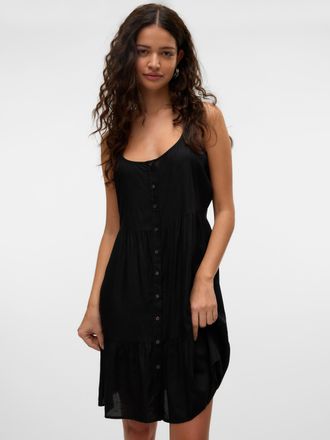 Vero Moda Tr&auml;gerkleid VERO MODA VMBUMPY SHORT SINGLET DRESS WVN GA NOOS, Damen, Gr. XL, N-Gr, schwarz, Web, Obermaterial: 100% Viskose, unifarben, relaxed fit c