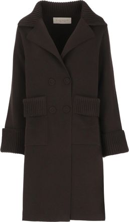 D.exterior Brown Ribbed Trims Classic Lapel Wool Coat