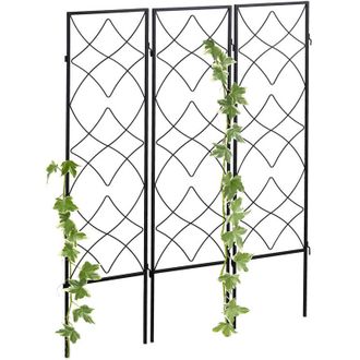 Relaxdays Soportes Plantas Met&aacute;licos, Set De 3, Con Estacas, Enrejado Para Trepadoras, 122 X 31 Cm, Para Jard&iacute;n, Negro - Relaxdays