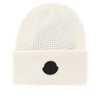 Moncler Knitted beanie hat with logo patch Man One Size