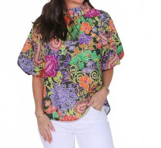 THML Clothing Puff Sleeve Top In Green Floral
