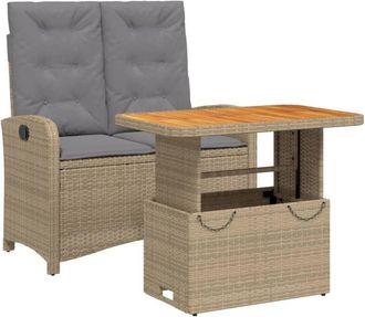 vidaXL Set Comedor De Jard&iacute;n 2 Pzas Con Cojines Rat&aacute;n Sint&eacute;tico Beige Vidaxl