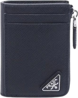 Prada Vintage, unisex, Zwart, ONE Size, Leer, Pre-owned Saffiano Leather Card Coin Case