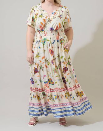Sugarlips Rony Smocked Maxi Dress In Ivory/multi