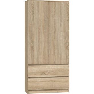 Hucoco Turin Armario Dormitorio Oficina Armario Multifunci&oacute;n 2 Puertas 2 Grandes Cajones Deslizantes Armario De Almacenamiento Vestidor