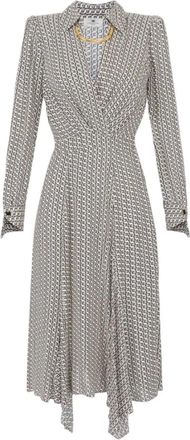 Elisabetta Franchi Kleedjes, Dames, Grijs, L, Leer, Georgette overhemdjurk met V-hals