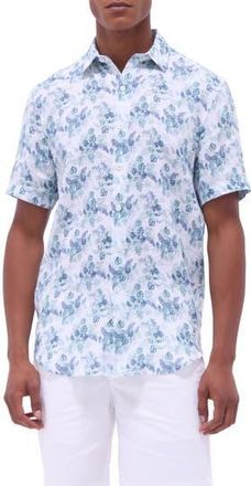 Bugatchi Orson Floral Short Sleeve Linen Button-Up Shirt in Mint at Nordstrom Rack, Size Xxx-Large