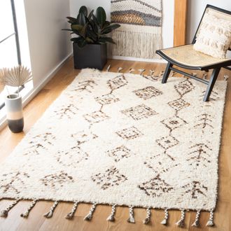 Safavieh Kenya Hand Made Area Rug, Ivory / Brown Shag / Flokati Style Non-Shedding
