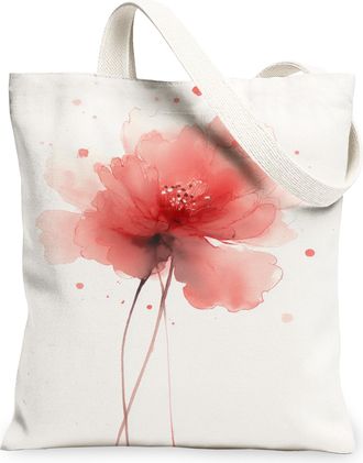 Generic Elegant Flower Canvas Tote Bag, Vintage Floral Pattern Reusable Grocery Bags, Lightweight Washable Shoulder Strap Canvas Ba, White, 13x15 Inch