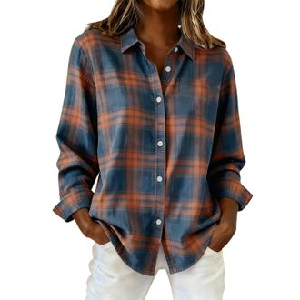 Generic Checked Shirt Womens Plaid Shirt Casual Long Sleeve Flannel Shirts Ladies Cowboy Boyfriend Shacket Jackets Basic Blouse Tops Soft Comforty Daily Wear 