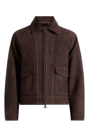 Mani&egrave;re De Voir Vince Suede Contrast Stitch Jacket in Brown at Nordstrom, Size X-Small