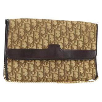 Dior Pre-owned Clutches, female, Brown, Size: ONE SIZE Pre-owned Vintage Trotter Canvas Shoulder Bag