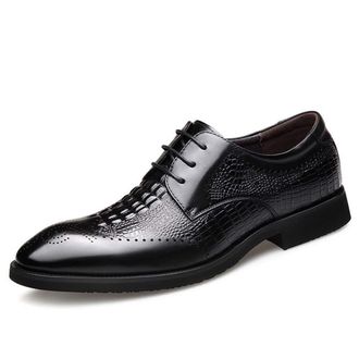 Generic Dress Oxford Shoes for Men Lace Up Brogue Crocodile Print Derby Shoes Cowhide Rubber Sole Block Heel Anti-Slip Party(6.5 UK) Black