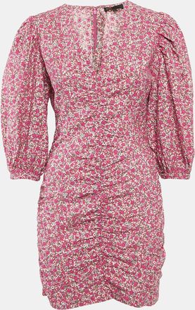 Maje Fuchsia Pink Floral Print And Embroidery Puff Sleeve Mini Dress