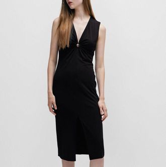 HUGO BOSS Kerta-1 Mouwloze Midi Dress in Zwart voor dames