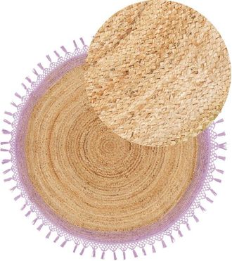 Beliani Beliani - Boho Rustic Area Rug Round 140 cm Natural Jute Handmade Braided Beige and Purple Marts