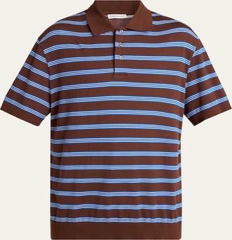 Moncler Mens Cotton Knit Triple-Stripe Polo Shirt
