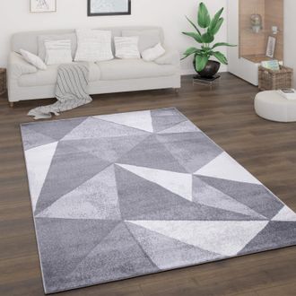 Paco Home Paco Home Alfombra Sal&oacute;n Pelo Corto Motivo Vintage Abstracto Moderno Geom&eacute;trica A Rombos Gris, 120x160 Cm