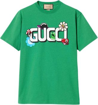 Gucci Cotton Jersey T-Shirt With Gucci Print Green 785345-XJGI9-3440