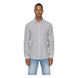 Only & Sons Only & Sons, Overhemden, Heren, Veelkleurig, M, Linnen, Gestreept Linnen Overhemd Donkerblauw