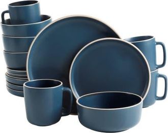 Gibson Home Zuma 16-Piece Matte Stoneware Dinnerware Set in Cobalt at Nordstrom